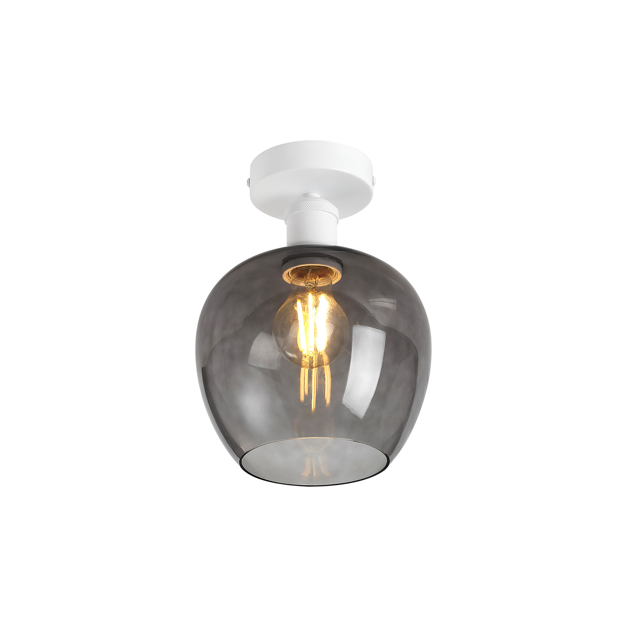 DK1124  Cawdor Flush Fitting, 1 Light E27, Matt White/Smoke Wine Glass